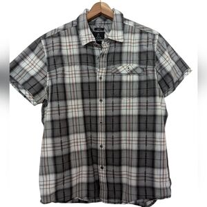 prAna Patras Men's Plaid Short-Sleeve Button Down Slim Fit Shirt Medium